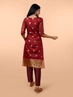 Beautiful red banarasi cotton silk blend suit- Set of 3