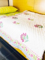 Wine floral double sided block printed cotton quilt single 60x90 inches