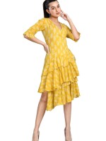 Yellow Frill Wrap Around Dress