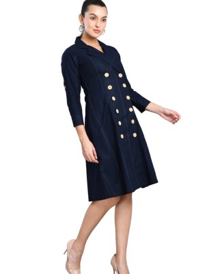 Linen Wood Button Jacket Dress