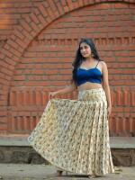 Brocade off white box pleat flare skirt