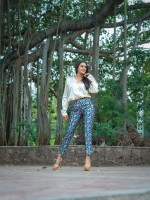 Brocade blue floral straight fit pants