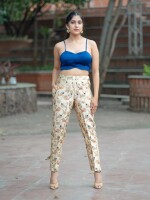 Brocade beige floral straight fit pants