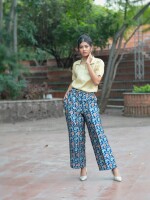 Brocade Blue Floral Palazzo Loose Bottom Pants