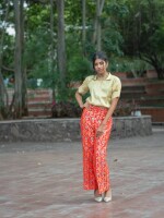 Brocade red floral palazzo loose bottom pants