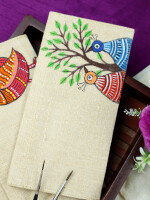 Gond wilderness hand painted jute envelope set of 4