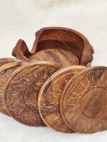 Wooden Coaster Handmade Set of 6 Tea Coaster with Decorative Holder cups mugs