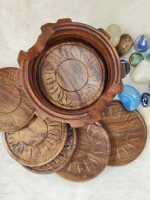 Wooden Coaster Handmade Set of 6 Tea Coaster with Decorative Holder cups mugs