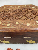 Wooden Jewelry Box Handcrafted Elephant Inlay and Carvings Handmade Box