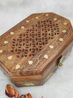 Wooden Jewelry Box Handcrafted Elephant Inlay and Carvings Handmade Box