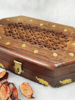 Wooden Jewelry Box Handcrafted Elephant Inlay and Carvings Handmade Box