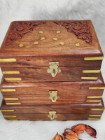 Wooden Jewellery Box for Women Organizer Hand Carved Carvings Gift Item set Of 3