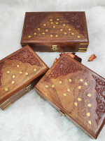 Wooden Jewellery Box for Women Organizer Hand Carved Carvings Gift Item set Of 3