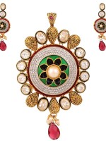 Multicolor embellished pendant with earrings set