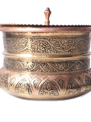 Knadkaer Copper Plate With LId  Hand Engraved - Kashmir Origin