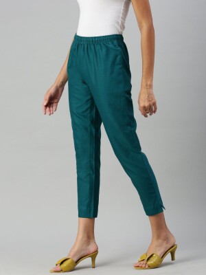 Teal 100% cotton polyester fit trouser/pant for women