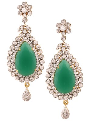 Diamond drops with emerald center semi long earrings