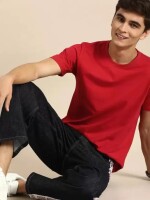 Men Solid Round Neck Reversible Pure Cotton Red T-Shirt