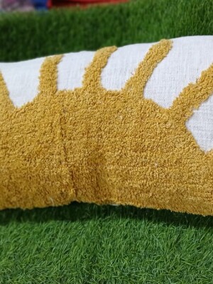 Mustard yellow and white 100% jute tufted pillow cover