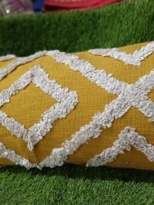 Bright mustard & white 100& jute tufted cushion cover