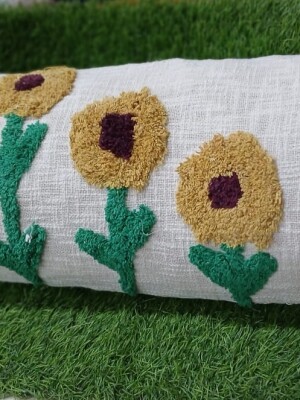 Handcrafted 100% jute beautiful floral tufted long cushion cover