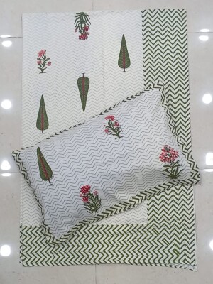 Elegant white cotton single bedsheet set with pillow cover