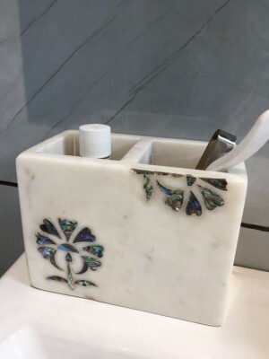 Marble Cutlery Stand/Box with Engraved Design