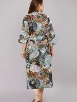 Floral Pattern Kimono Robe Long Bathrobe For Women (Black)-KM-4