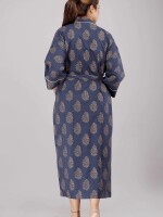 Floral Pattern Kimono Robe Long Bathrobe For Women (Blue)-KM-54