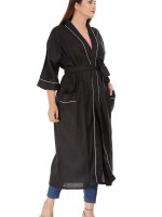 Solid Pattern Kimono Robe Long Bathrobe For Women (Black)-KM-61