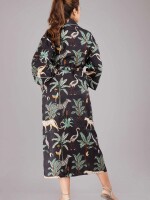Jungle Pattern Kimono Robe Long Bathrobe For Women (Black)-KM-52