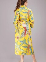 Jungle Pattern Kimono Robe Long Bathrobe For Women (Yellow)-KM-57