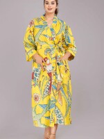 Jungle Pattern Kimono Robe Long Bathrobe For Women (Yellow)-KM-57