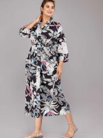 Jungle Pattern Kimono Robe Long Bathrobe For Women (Black)-KM-33