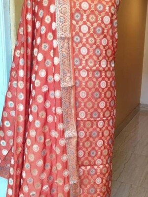 Peach Regal Banarasi Semi Katan Suit - Three Piece Ensemble