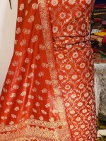 Orange Regal Banarasi Semi Katan Suit - Three Piece Ensemble