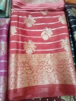 Elegant Banarasi Semi Chiffon Festival Soft Silk Saree – All Over Golden & Silver Zari Weaving