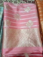 Elegant Banarasi Semi Chiffon Festival Soft Silk Saree – All Over Golden & Silver Zari Weaving