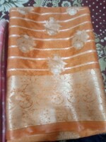 Elegant Banarasi Semi Chiffon Festival Soft Silk Saree – All Over Golden & Silver Zari Weaving