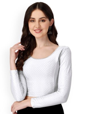 Long sleeve white stretchable polyester blouse