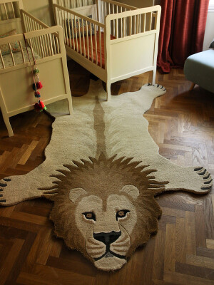 BROWN Hand Tufted Lion Rug 100% Wool Area Rug For Bedroom Aesthetic Minimalist Tufted Rug