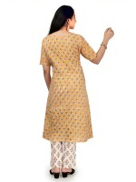 Traditional  casual mustard hand block printed cotton suit for women-set of 3