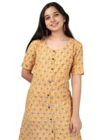 Traditional  casual mustard hand block printed cotton suit for women-set of 3