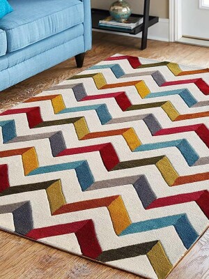 ZIG-ZAG Hand Tufted Multi Color Rug Irregular 100% Wool Area Rug For Bedroom Aesthetic Minimalist Tufted Rug Personalized Gift Rug