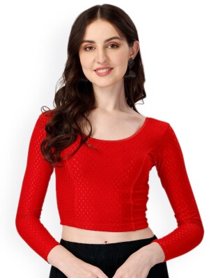 Bold red stretchable full sleeve polyester blouse