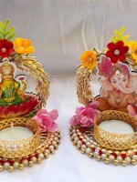 Ganesh Ji and Laxmi T Light Holders - Divine Elegance for Your Home