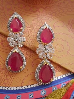 Classy ruby n diamonds semi long earrings