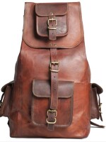 18" Retro travel rucksack backpack brown leather bag Laptop Backpack College bag for men women.