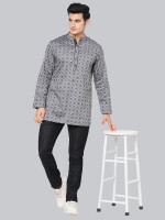 Black & grey color handloom cotton checkers designer men short kurta
