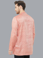 Crimson banarsi Jacquard weave men short kurta, Color: Crimson ,Fabric: blended , Neck: Round and Sleeve Type: Full